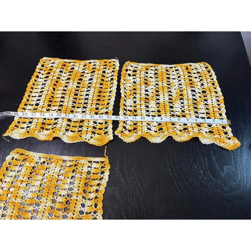 Vintage- Cottage Doilies Squares Assorted Lot of 3- Yellow white- Shabby Chic
